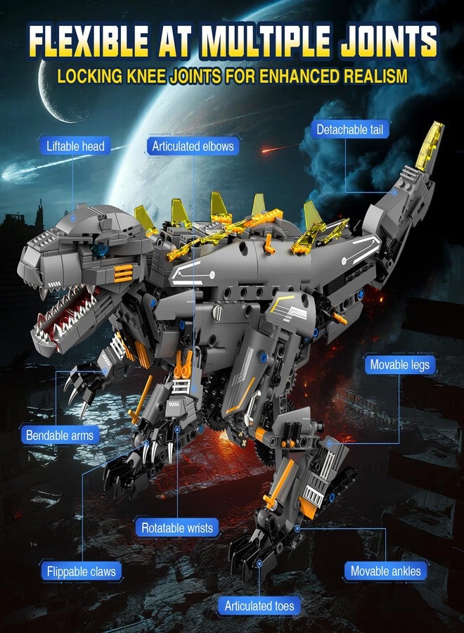 ADUSRIZ Dinasour Toys for Kids Building Set, 935 PCS App & Remote Control Robotics Kit, 5-in-1 Tyrannosaurus/Triceratop/Crocodile/Robot/Monster STEM Toys for Boys Girls Age 6 7 8 9 10 11 12+ Year Old - Image 5